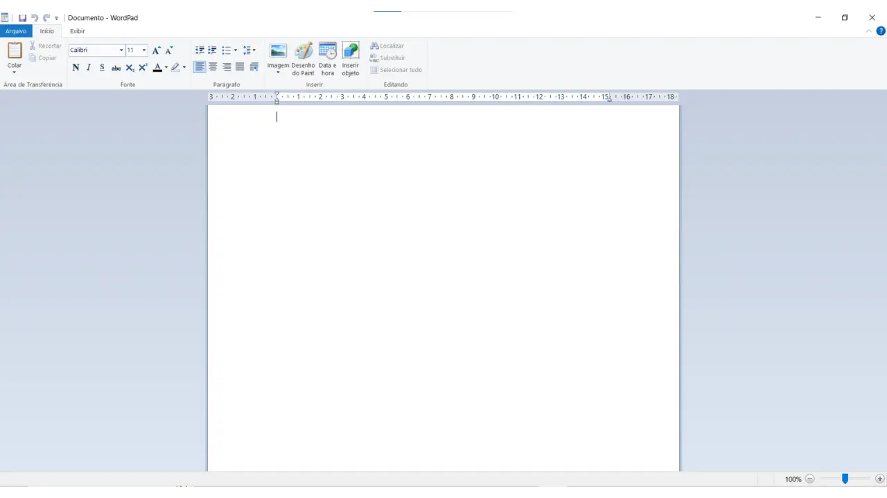 Interface do Wordpad no Windows 10