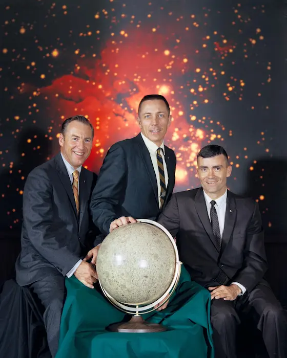 Astronautas da missão Apollo 13: James A. Lovell Jr, John L. Swigert Jr. e Fred W. Haise Jr. 